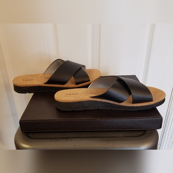 Izod Women's Black Flip Flop Open Toe Cross Strap Slip On Size 6M - Picture 10 of 12